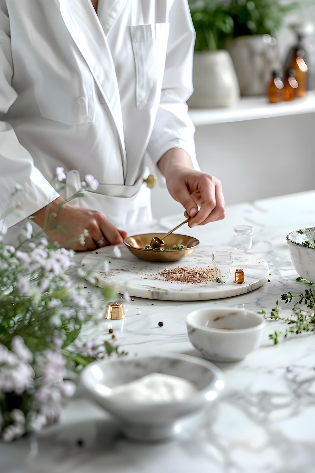 Studio kitchen with chef in soft light